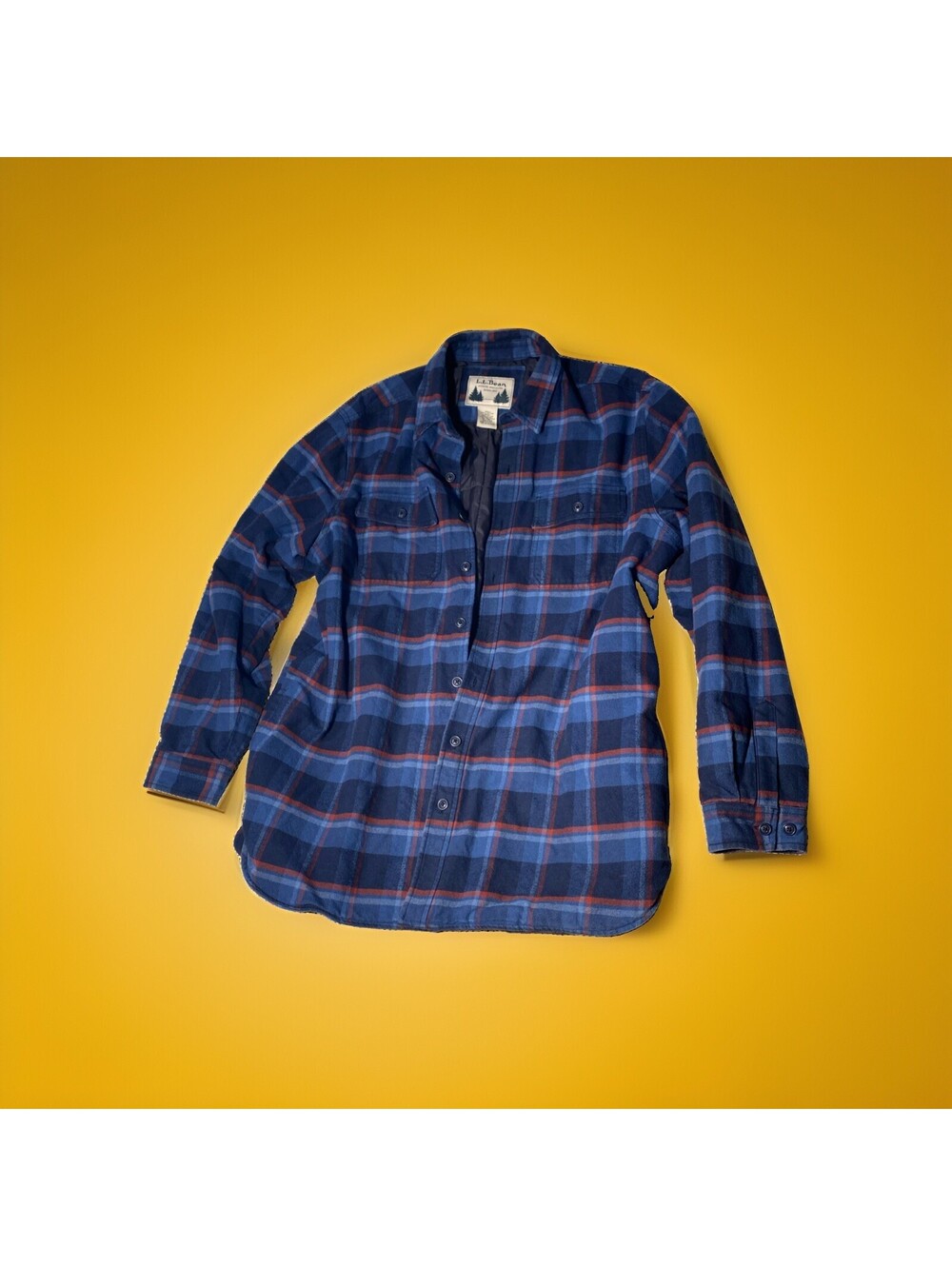 LL Bean Mens Lined Flannel Shirt XLT Blue Check Long Sleeve Waffle